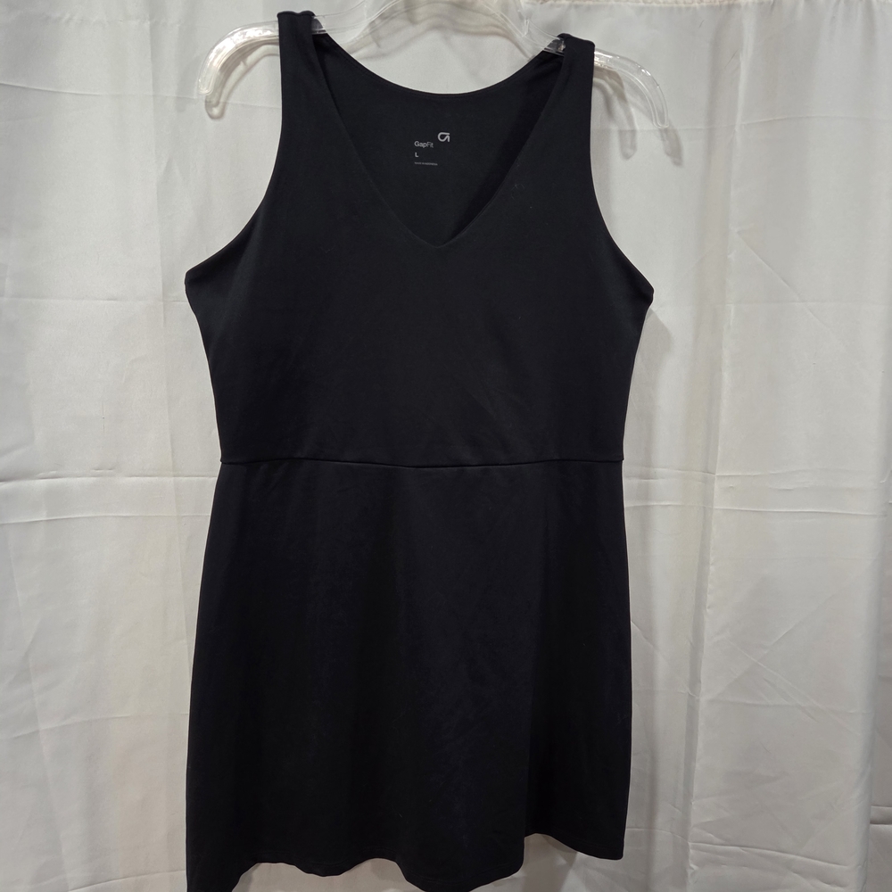 GapFit Tennis-core Pickleball Exercise Dress Sz L Built-in Bra Activewear Black